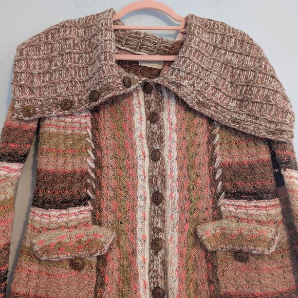 Anthropologie Sleeping on Snow Cardigan Sweater Ouray Stripe Oversized Collar L - Picture 4 of 11